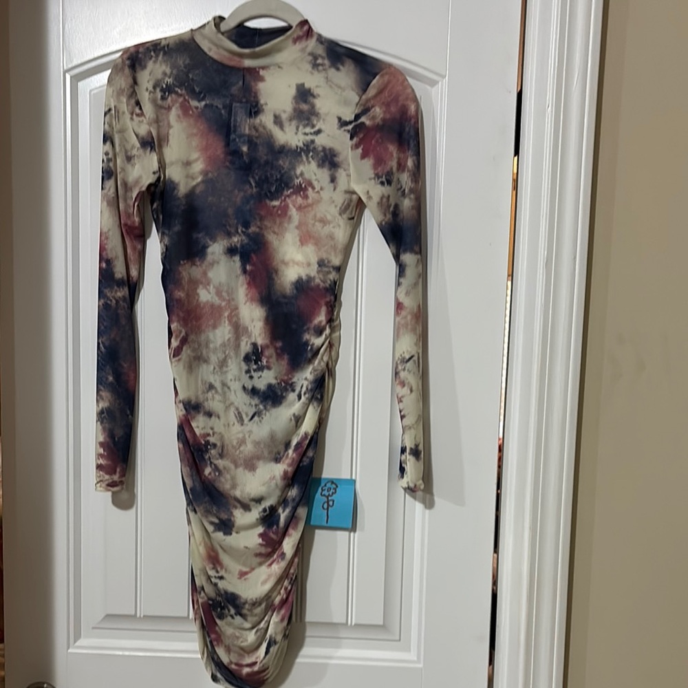 Blue and Red Mock Neck Bodycon Dress for Night Out